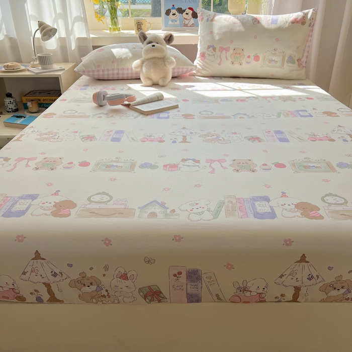 91家纺网 家纺一手货源 找家纺 六巷胡同 2025新款40s13070全棉纯棉卡通单品系列床笠单件-单床笠 欢乐课堂趴