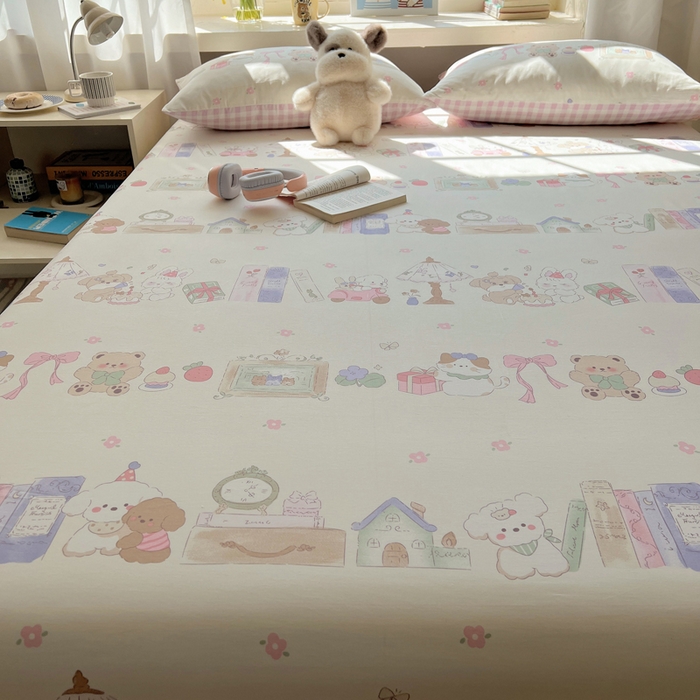 91家纺网 家纺一手货源 找家纺 六巷胡同 2025新款40s13070全棉纯棉卡通单品系列床笠单件-单床笠 欢乐课堂趴