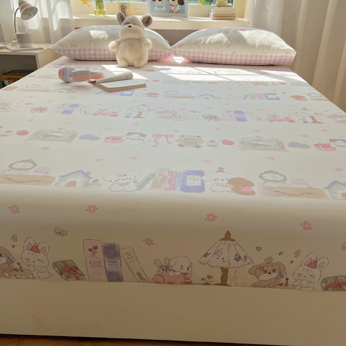 91家纺网 家纺一手货源 找家纺 六巷胡同 2025新款40s13070全棉纯棉卡通单品系列床笠单件-单床笠 欢乐课堂趴