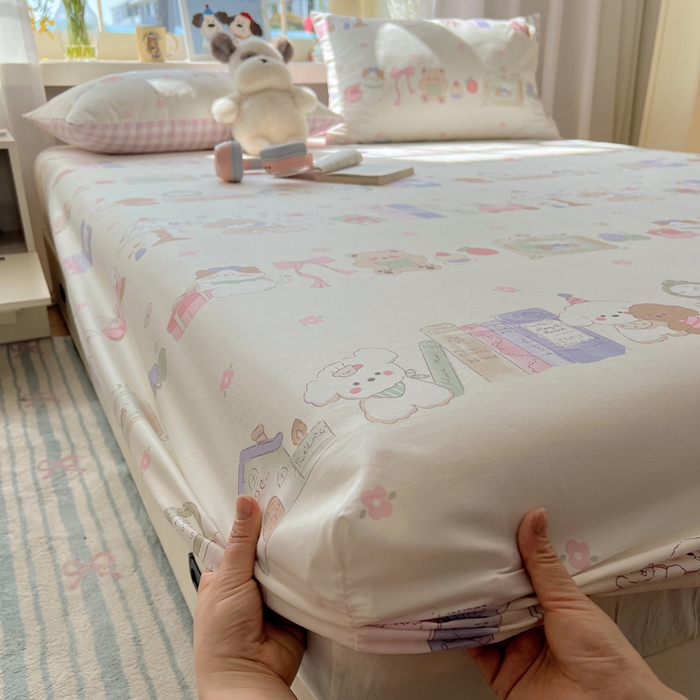 91家纺网 家纺一手货源 找家纺 六巷胡同 2025新款40s13070全棉纯棉卡通单品系列床笠单件-单床笠 欢乐课堂趴