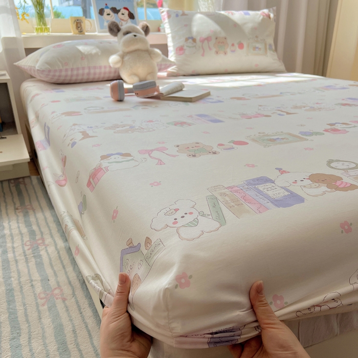 91家纺网 家纺一手货源 找家纺 六巷胡同 2025新款40s13070全棉纯棉卡通单品系列床笠单件-单床笠 欢乐课堂趴