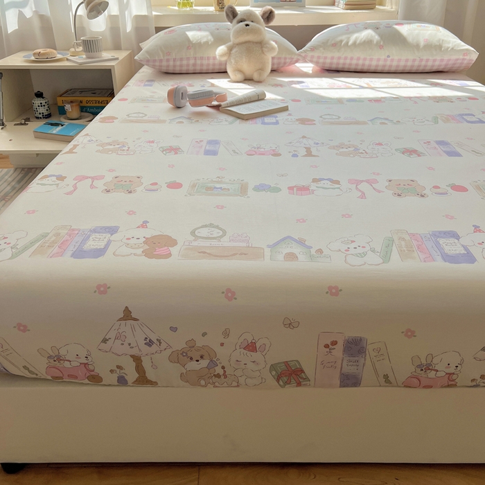 91家纺网 家纺一手货源 找家纺 六巷胡同 2025新款40s13070全棉纯棉卡通单品系列床笠单件-单床笠 欢乐课堂趴