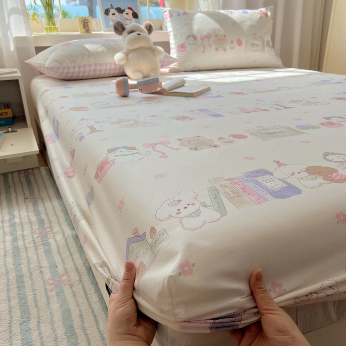 91家纺网 家纺一手货源 找家纺 六巷胡同 2025新款40s13070全棉纯棉卡通单品系列床笠单件-单床笠 欢乐课堂趴