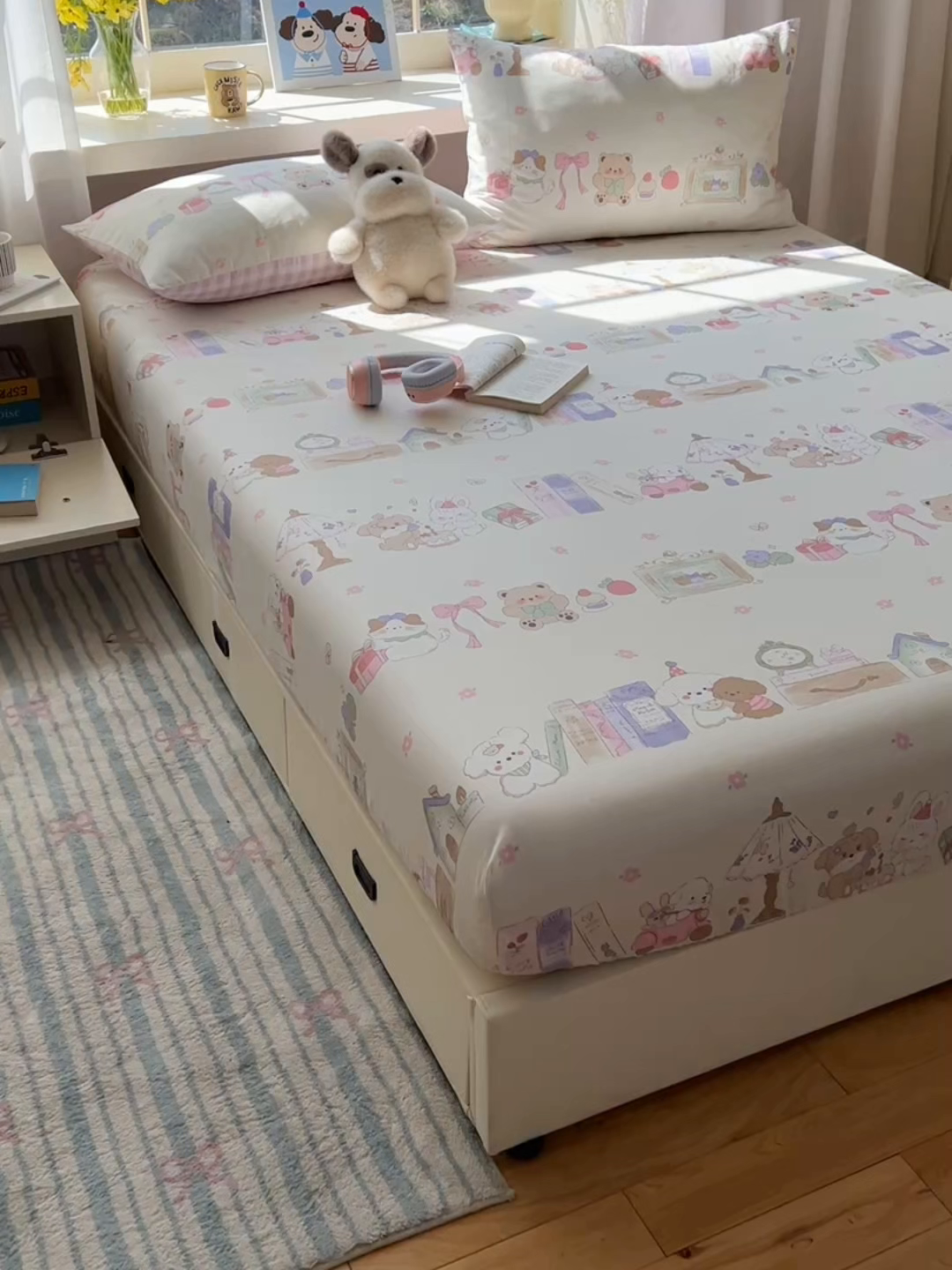 91家纺网 家纺一手货源 找家纺 六巷胡同 2025新款40s13070全棉纯棉卡通单品系列床笠单件-单床笠 欢乐课堂趴