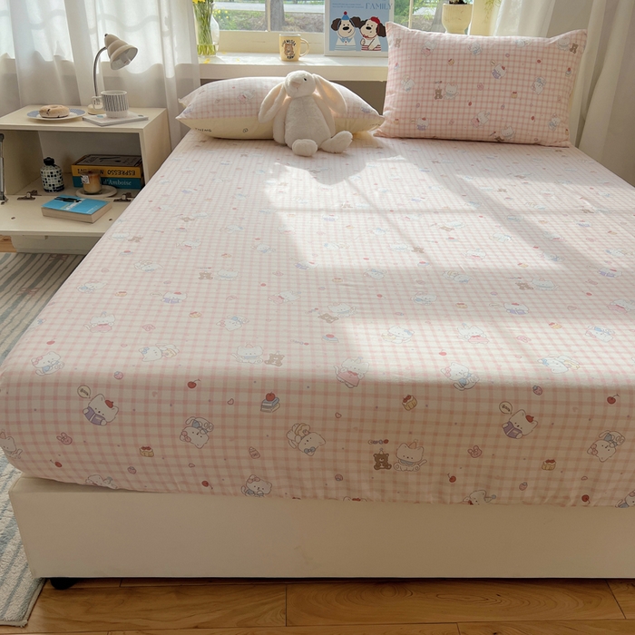 91家纺网 家纺一手货源 找家纺 六巷胡同 2025新款40s13070全棉纯棉卡通单品系列床笠单件-单床笠 卡哇伊猫咪