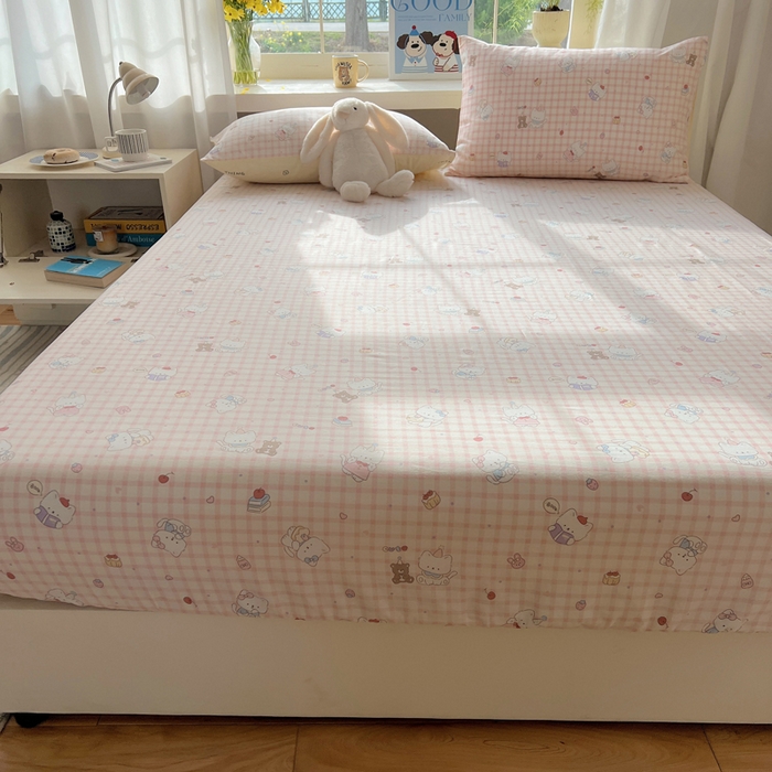 91家纺网 家纺一手货源 找家纺 六巷胡同 2025新款40s13070全棉纯棉卡通单品系列床笠单件-单床笠 卡哇伊猫咪