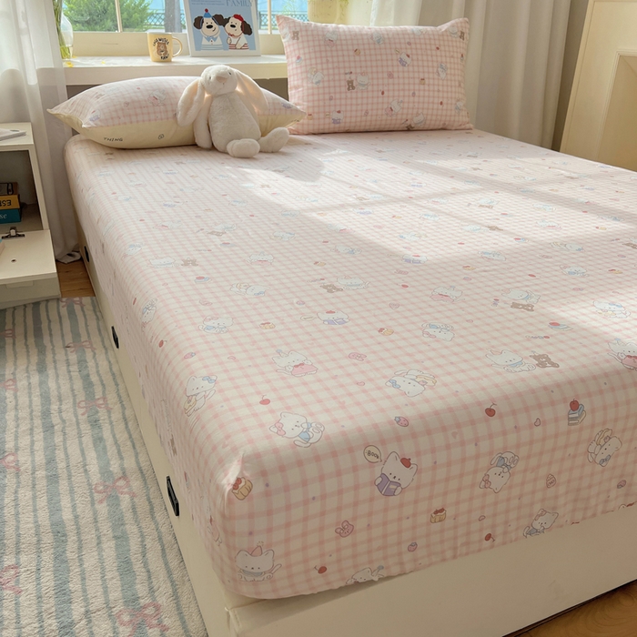 91家纺网 家纺一手货源 找家纺 六巷胡同 2025新款40s13070全棉纯棉卡通单品系列床笠单件-单床笠 卡哇伊猫咪