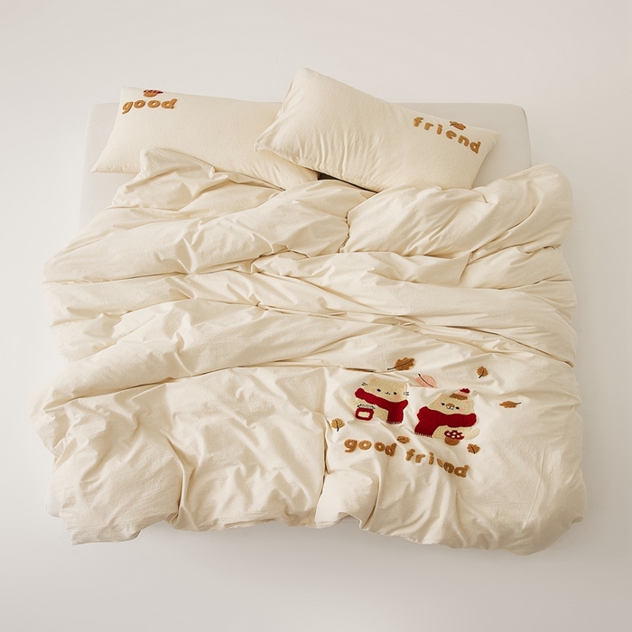 91家纺网 家纺一手货源 找家纺 原研家居 2025新款32支棉麻毛巾绣系列四件套 小确幸