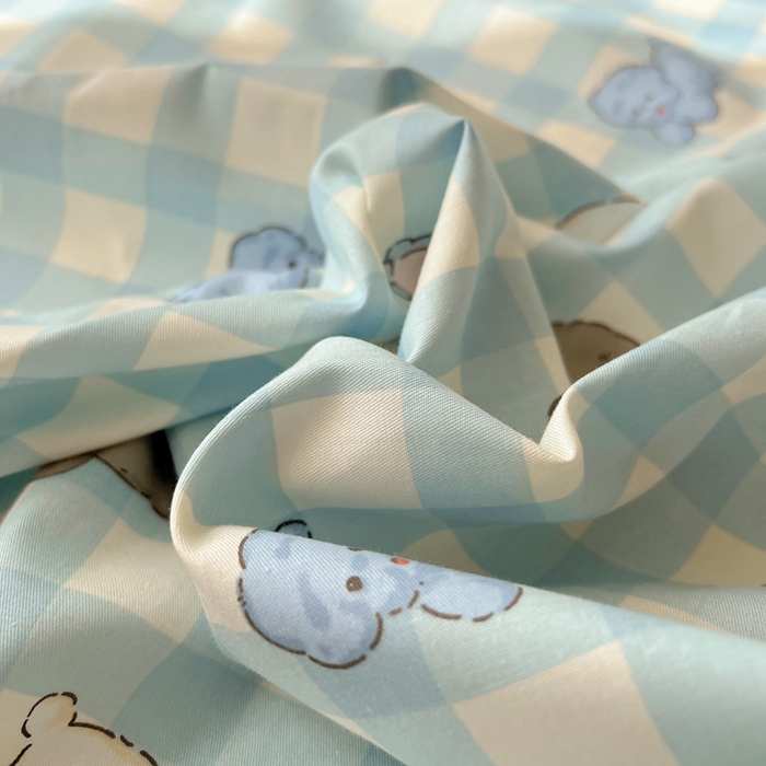 91家纺网 家纺一手货源 找家纺 六巷胡同 2025新款40s13070全棉纯棉卡通单品系列床笠单件-单床笠 蓝格奶油狗