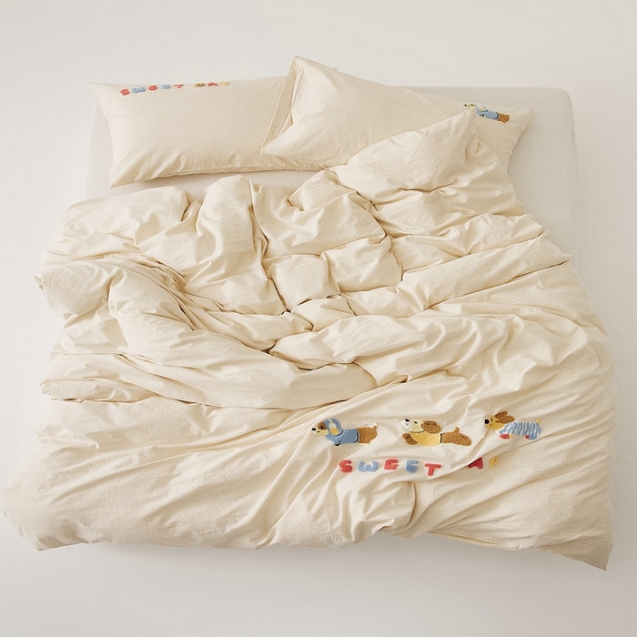 91家纺网 家纺一手货源 找家纺 原研家居 2025新款32支棉麻毛巾绣系列四件套 小时光