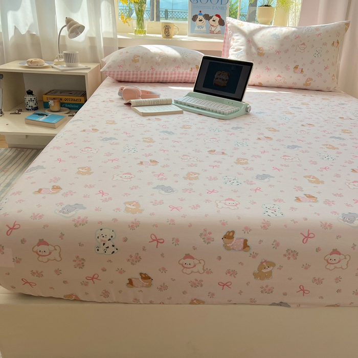 91家纺网 家纺一手货源 找家纺 六巷胡同 2025新款40s13070全棉纯棉卡通单品系列床笠单件-单床笠 浪漫碎花犬