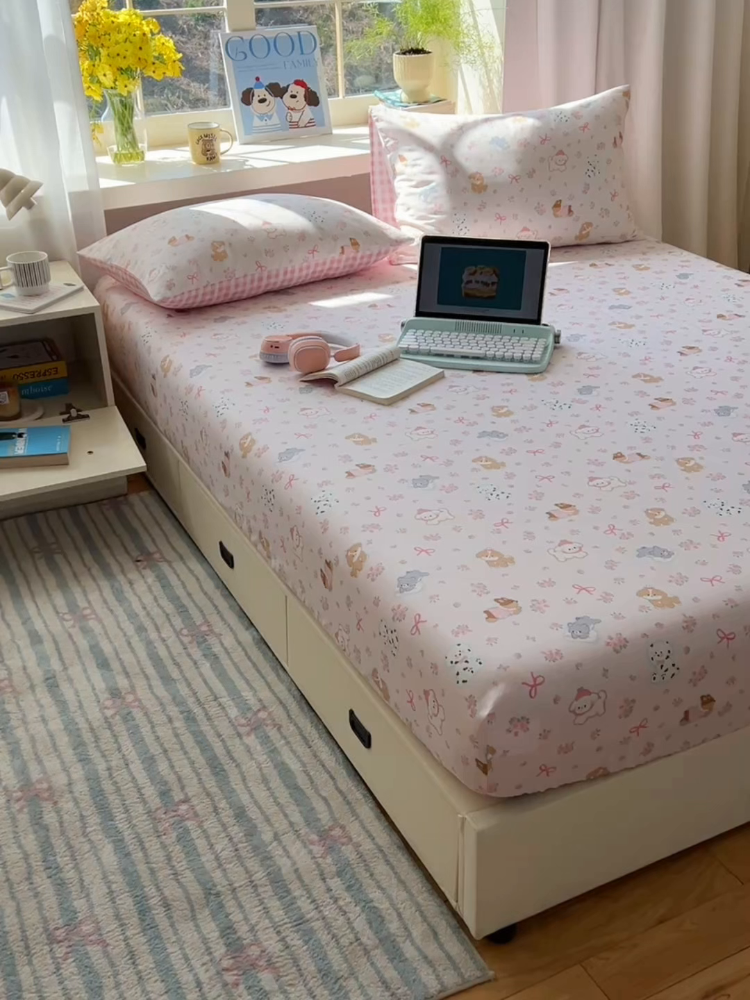 91家纺网 家纺一手货源 找家纺 六巷胡同 2025新款40s13070全棉纯棉卡通单品系列床笠单件-单床笠 浪漫碎花犬