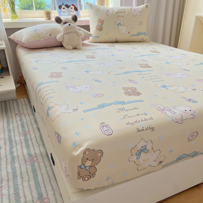 六巷胡同 2025新款40s13070全棉纯棉卡通单品系列床笠单件-单床笠 猫咪甜甜圈