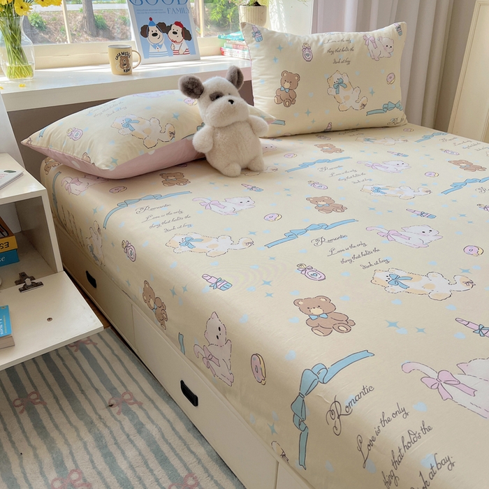 91家纺网 家纺一手货源 找家纺 六巷胡同 2025新款40s13070全棉纯棉卡通单品系列床笠单件-单床笠 猫咪甜甜圈