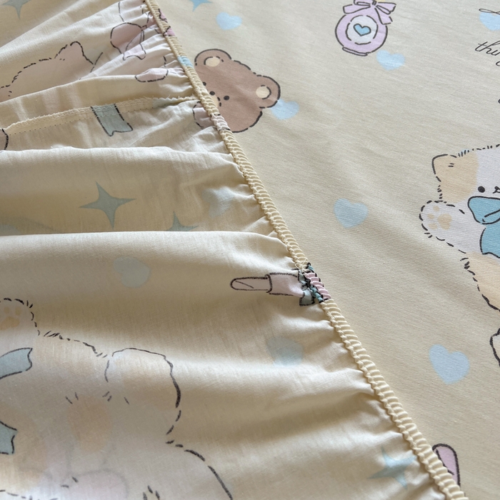 91家纺网 家纺一手货源 找家纺 六巷胡同 2025新款40s13070全棉纯棉卡通单品系列床笠单件-单床笠 猫咪甜甜圈