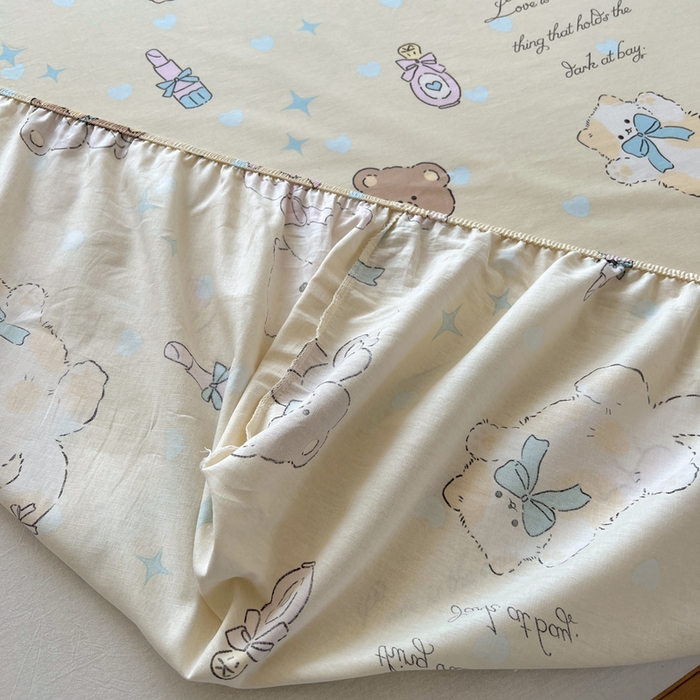 91家纺网 家纺一手货源 找家纺 六巷胡同 2025新款40s13070全棉纯棉卡通单品系列床笠单件-单床笠 猫咪甜甜圈