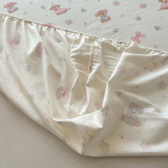 91家纺网 家纺一手货源 找家纺 六巷胡同 2025新款40s13070全棉纯棉卡通单品系列床笠单件-单床笠 派对害羞狗