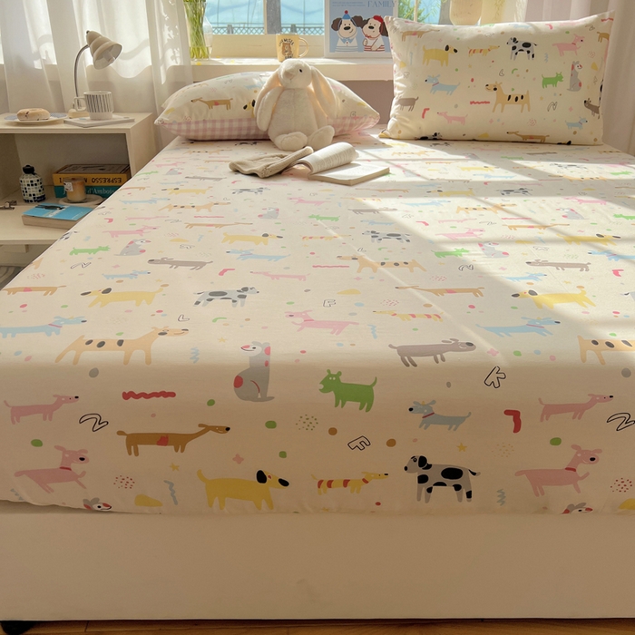 91家纺网 家纺一手货源 找家纺 六巷胡同 2025新款40s13070全棉纯棉卡通单品系列床笠单件-单床笠 趣味斑点狗