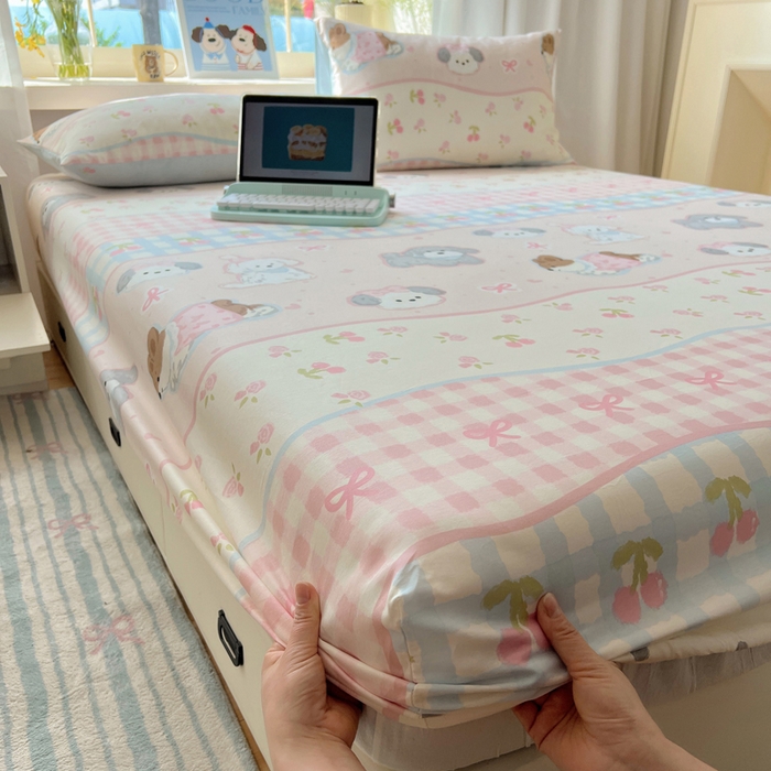 91家纺网 家纺一手货源 找家纺 六巷胡同 2025新款40s13070全棉纯棉卡通单品系列床笠单件-单床笠 洋气柯基崽
