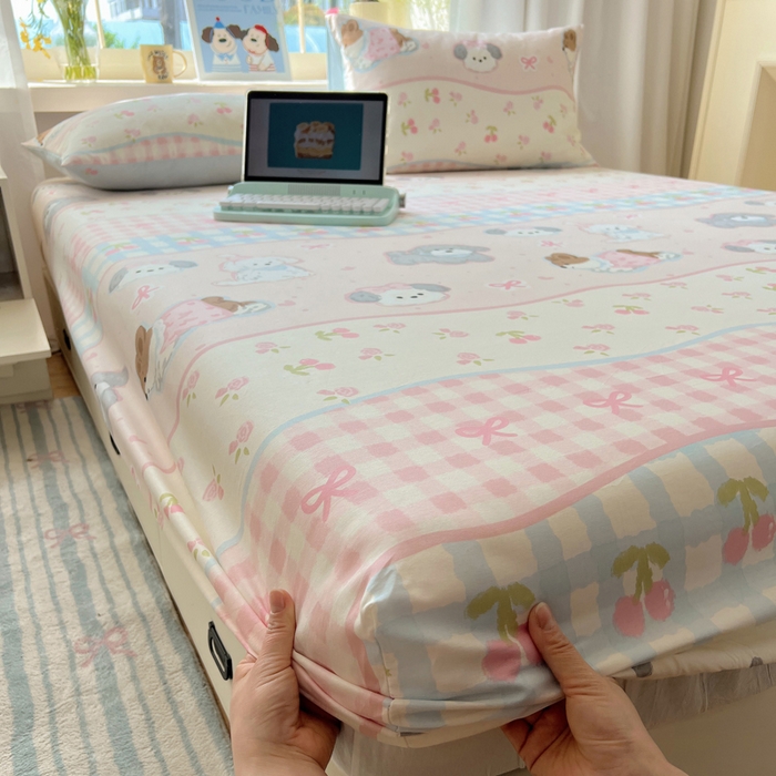 91家纺网 家纺一手货源 找家纺 六巷胡同 2025新款40s13070全棉纯棉卡通单品系列床笠单件-单床笠 洋气柯基崽