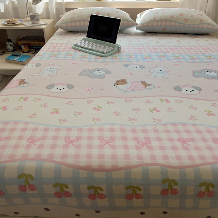 91家纺网 家纺一手货源 找家纺 六巷胡同 2025新款40s13070全棉纯棉卡通单品系列床笠单件-单床笠 洋气柯基崽