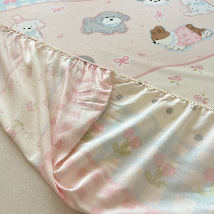 91家纺网 家纺一手货源 找家纺 六巷胡同 2025新款40s13070全棉纯棉卡通单品系列床笠单件-单床笠 洋气柯基崽