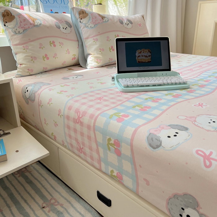 91家纺网 家纺一手货源 找家纺 六巷胡同 2025新款40s13070全棉纯棉卡通单品系列床笠单件-单床笠 洋气柯基崽