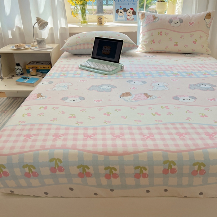 91家纺网 家纺一手货源 找家纺 六巷胡同 2025新款40s13070全棉纯棉卡通单品系列床笠单件-单床笠 洋气柯基崽