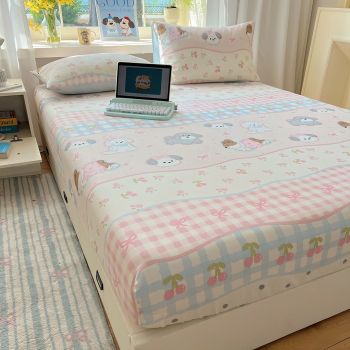 91家纺网 家纺一手货源 找家纺 六巷胡同 2025新款40s13070全棉纯棉卡通单品系列床笠单件-单床笠 洋气柯基崽