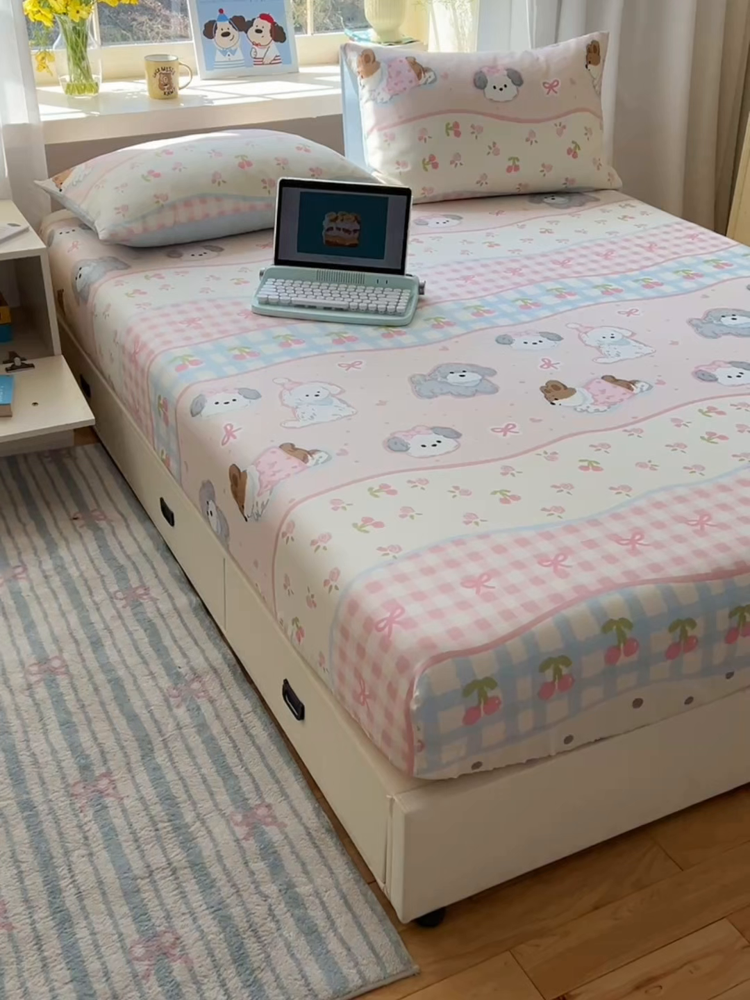 91家纺网 家纺一手货源 找家纺 六巷胡同 2025新款40s13070全棉纯棉卡通单品系列床笠单件-单床笠 洋气柯基崽