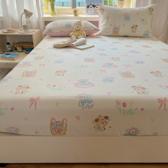 91家纺网 家纺一手货源 找家纺 六巷胡同 2025新款40s13070全棉纯棉卡通单品系列床笠单件-单床笠 郁金香狗狗