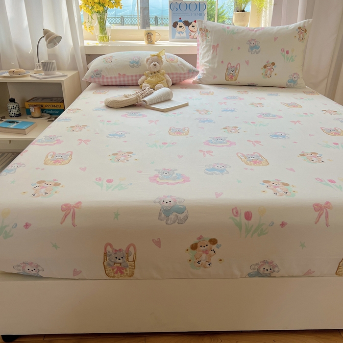 91家纺网 家纺一手货源 找家纺 六巷胡同 2025新款40s13070全棉纯棉卡通单品系列床笠单件-单床笠 郁金香狗狗