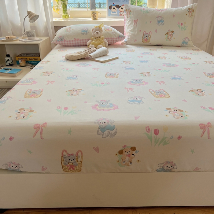 91家纺网 家纺一手货源 找家纺 六巷胡同 2025新款40s13070全棉纯棉卡通单品系列床笠单件-单床笠 郁金香狗狗