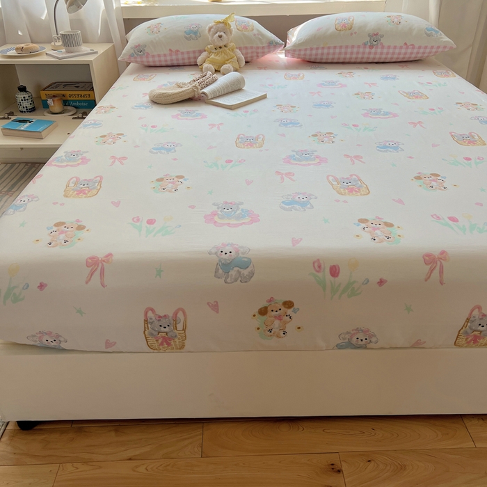 91家纺网 家纺一手货源 找家纺 六巷胡同 2025新款40s13070全棉纯棉卡通单品系列床笠单件-单床笠 郁金香狗狗