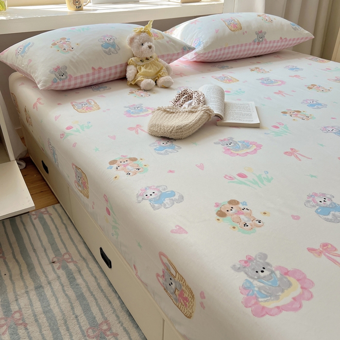 91家纺网 家纺一手货源 找家纺 六巷胡同 2025新款40s13070全棉纯棉卡通单品系列床笠单件-单床笠 郁金香狗狗