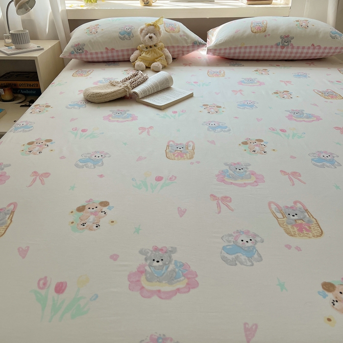 91家纺网 家纺一手货源 找家纺 六巷胡同 2025新款40s13070全棉纯棉卡通单品系列床笠单件-单床笠 郁金香狗狗