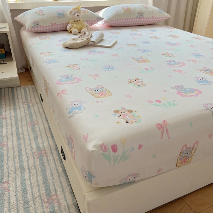 91家纺网 家纺一手货源 找家纺 六巷胡同 2025新款40s13070全棉纯棉卡通单品系列床笠单件-单床笠 郁金香狗狗