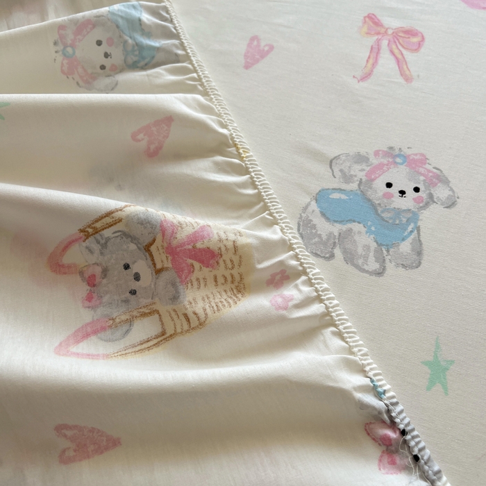 91家纺网 家纺一手货源 找家纺 六巷胡同 2025新款40s13070全棉纯棉卡通单品系列床笠单件-单床笠 郁金香狗狗