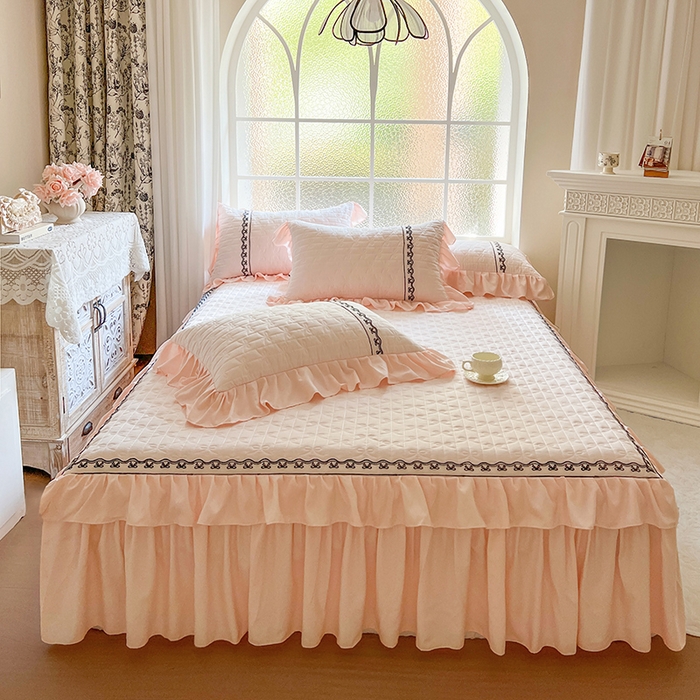 91家纺网 家纺一手货源 找家纺 网红馆（ck家纺） 2025新款喜芙棉蕾丝花边床裙四件套-蜜芙蕾 蜜芙蕾-凝脂玉