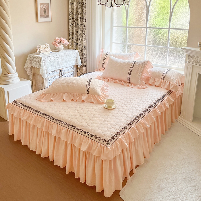 91家纺网 家纺一手货源 找家纺 网红馆（ck家纺） 2025新款喜芙棉蕾丝花边床裙四件套-蜜芙蕾 蜜芙蕾-凝脂玉