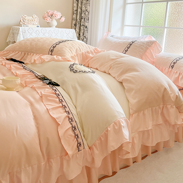 91家纺网 家纺一手货源 找家纺 网红馆（ck家纺） 2025新款喜芙棉蕾丝花边床裙四件套-蜜芙蕾 蜜芙蕾-凝脂玉