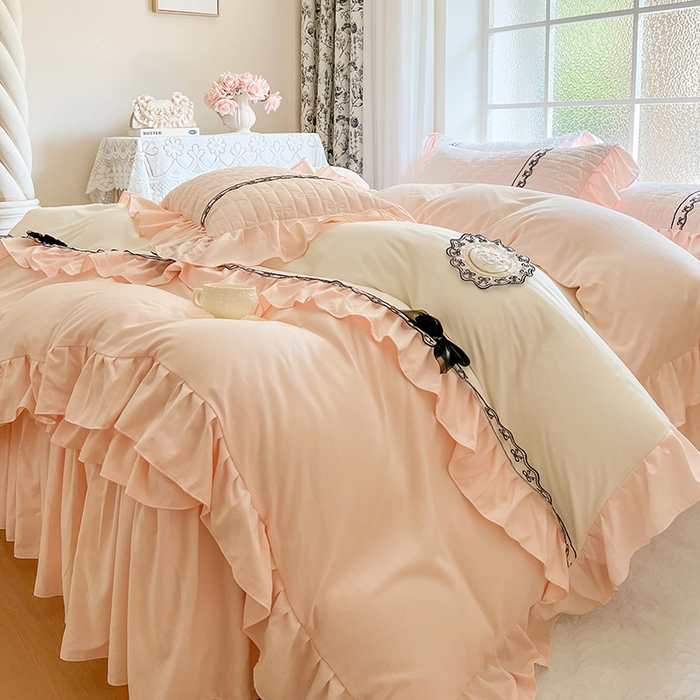 91家纺网 家纺一手货源 找家纺 网红馆（ck家纺） 2025新款喜芙棉蕾丝花边床裙四件套-蜜芙蕾 蜜芙蕾-凝脂玉