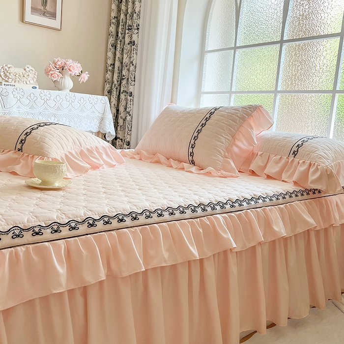 91家纺网 家纺一手货源 找家纺 网红馆（ck家纺） 2025新款喜芙棉蕾丝花边床裙四件套-蜜芙蕾 蜜芙蕾-凝脂玉