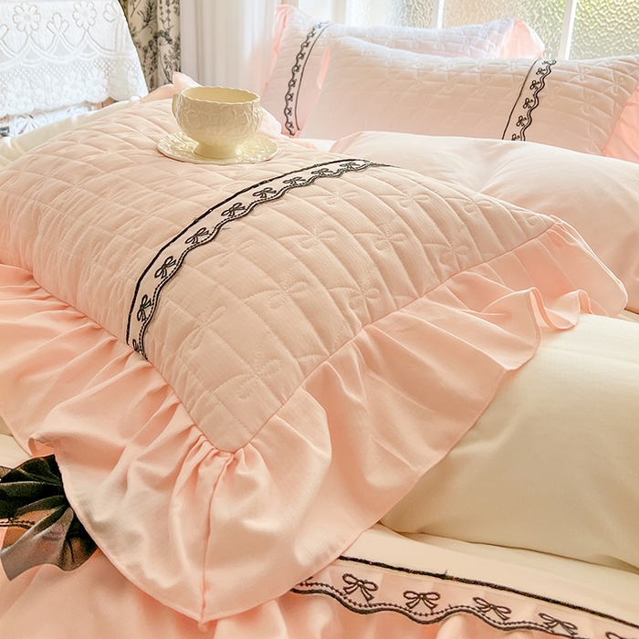 91家纺网 家纺一手货源 找家纺 网红馆（ck家纺） 2025新款喜芙棉蕾丝花边床裙四件套-蜜芙蕾 蜜芙蕾-凝脂玉