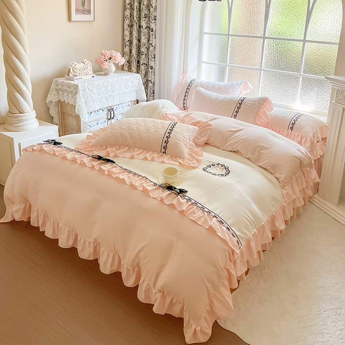 91家纺网 家纺一手货源 找家纺 网红馆（ck家纺） 2025新款喜芙棉蕾丝花边床裙四件套-蜜芙蕾 蜜芙蕾-凝脂玉