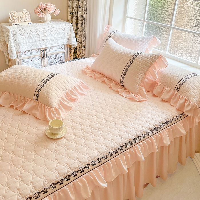 91家纺网 家纺一手货源 找家纺 网红馆（ck家纺） 2025新款喜芙棉蕾丝花边床裙四件套-蜜芙蕾 蜜芙蕾-凝脂玉