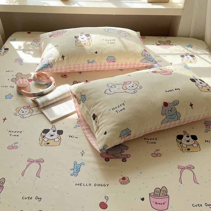 91家纺网 家纺一手货源 找家纺 六巷胡同 2025新款40s13070全棉纯棉卡通单品系列枕套单件-单枕套 法棍滑板狗