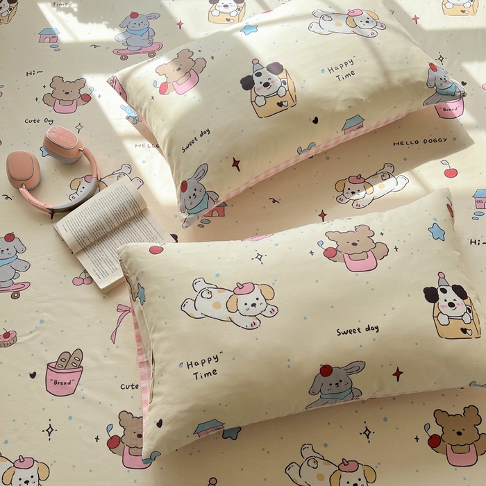 91家纺网 家纺一手货源 找家纺 六巷胡同 2025新款40s13070全棉纯棉卡通单品系列枕套单件-单枕套 法棍滑板狗