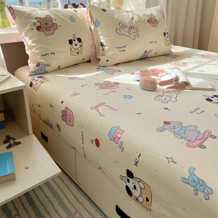 91家纺网 家纺一手货源 找家纺 六巷胡同 2025新款40s13070全棉纯棉卡通单品系列枕套单件-单枕套 法棍滑板狗