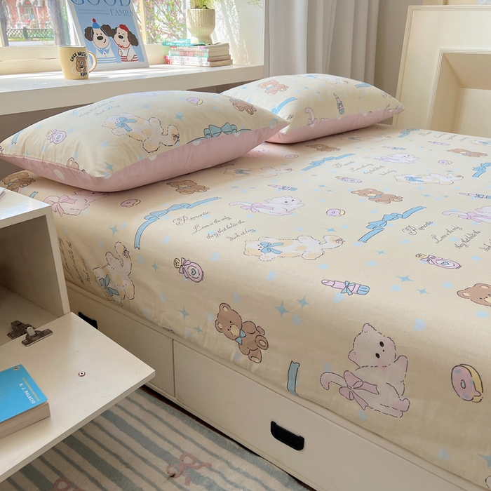 91家纺网 家纺一手货源 找家纺 六巷胡同 2025新款40s13070全棉纯棉卡通单品系列枕套单件-单枕套 猫咪甜甜圈